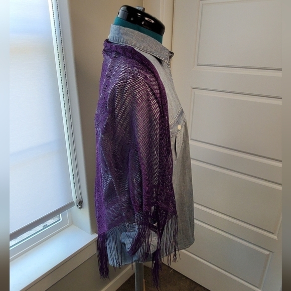 PURPLE SCARF LOT OF TWO VELVET SCARF FRINGE ENDS TRIANGLE SHAWL WRAP WOMEN OS - Picture 6 of 11